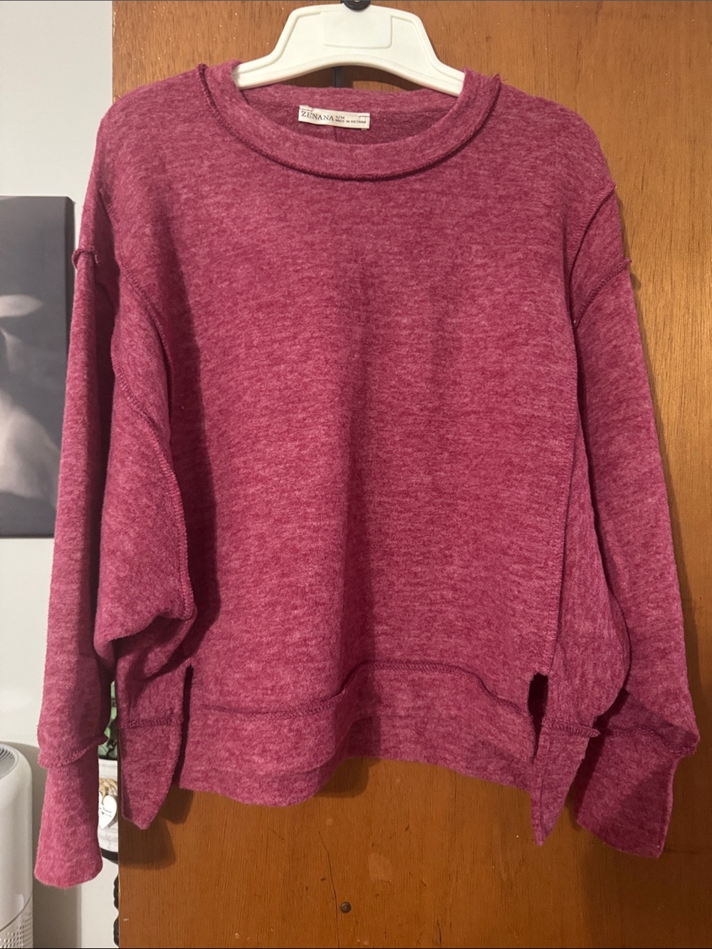 Zenana Crewneck Sweater in Heather Raspberry
